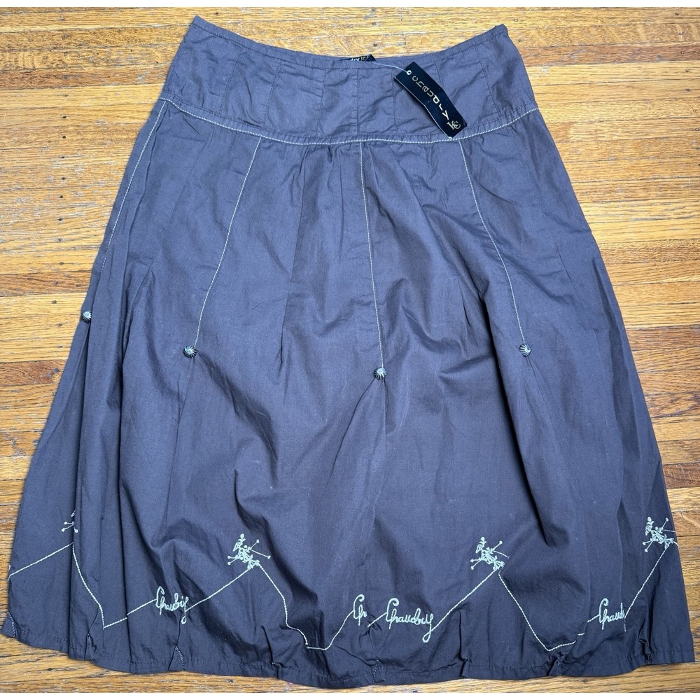 Chaudry KC Sample Skirt Women's Small Cocoa Brown  Boho Y2K NWT Polo Embroidery